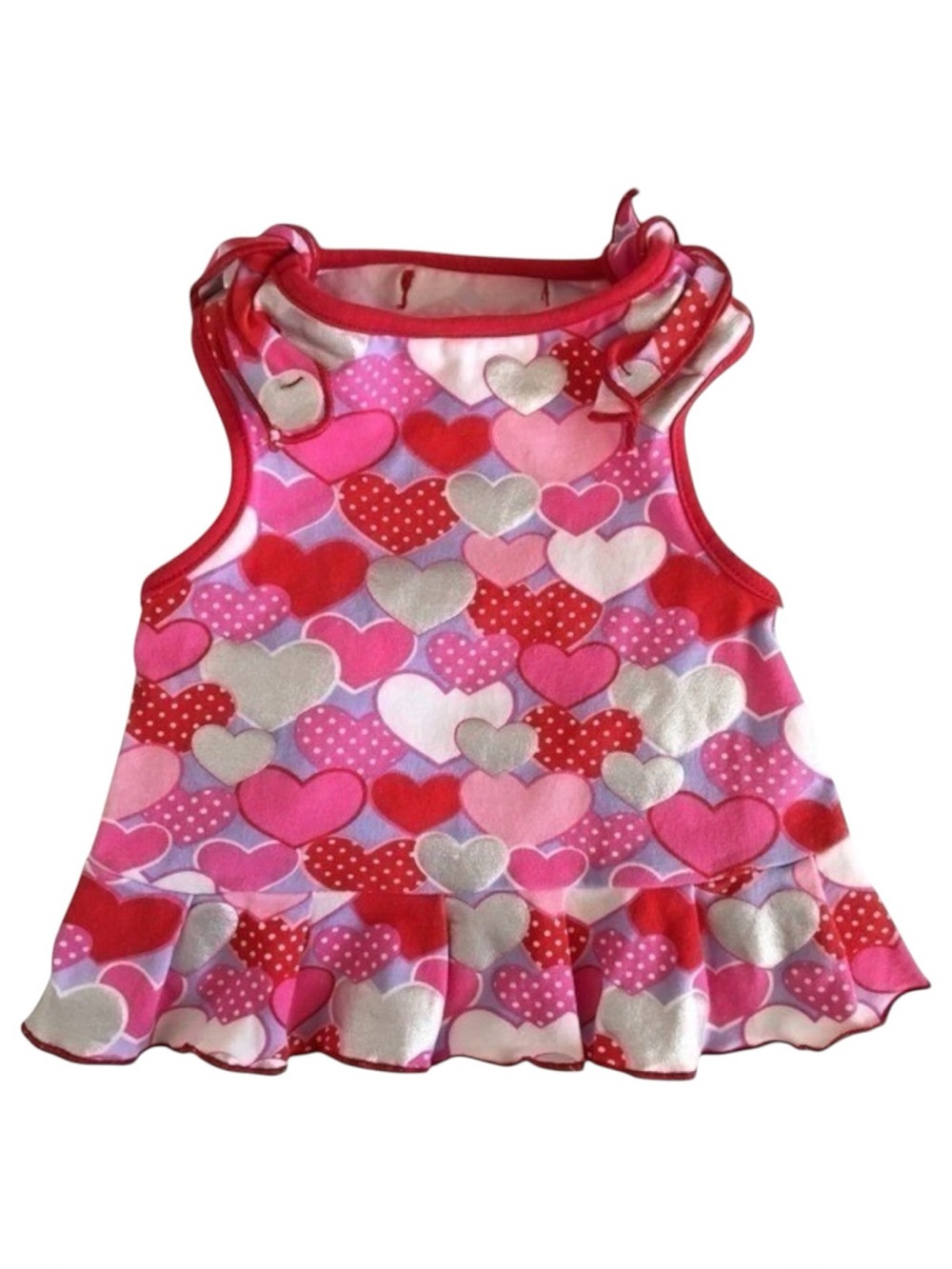 SimplyDog Heart Print Ruffle Dog Dress Red/Pink Size S